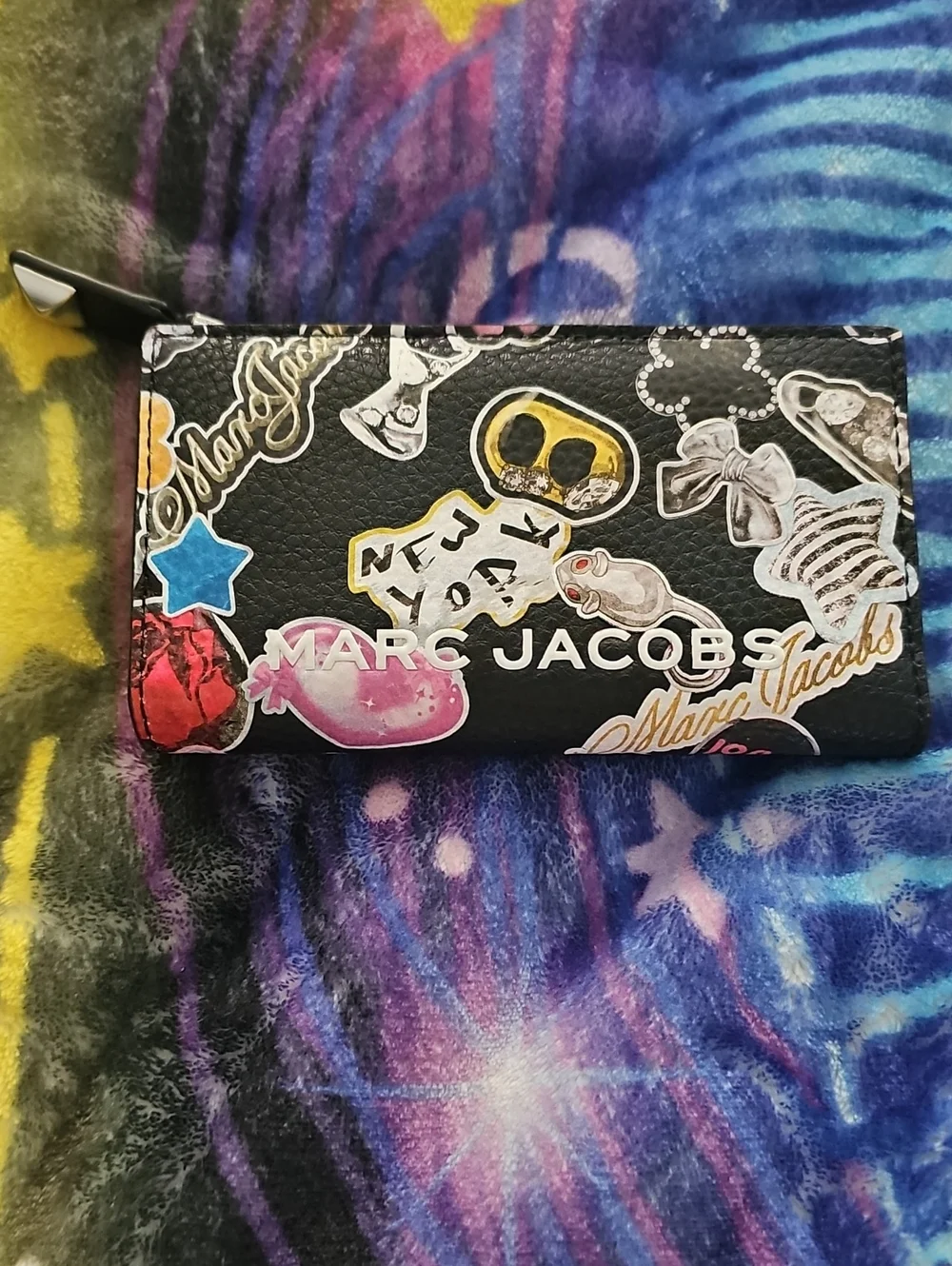 Marc Jacobs Black Sticker-Print Leather Card Holder